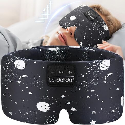 LC-dolida Sleep Mask with Bluetooth Headphones, Extra Large Silk Eye Mask for Sleeping Side Day Sleepers, Sleep Headphones Bluetooth 5.4 for Women Men with Thin Speaker, Blackout, Comfort, Microphone in Saudi Arabia