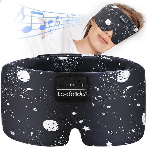 LC-dolida Sleep Mask with Bluetooth Headphones, Extra Large Silk Eye Mask for Sleeping Side Day Sleepers, Sleep Headphones Bluetooth 5.4 for Women Men with Thin Speaker, Blackout, Comfort, Microphone in Saudi Arabia
