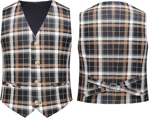 Mogu Boys Plaid Suits 3 قطعة ضئيلة نائمة التوكسيدو بدلة ملابس رسمية مجموعة السترة سترة السترة سروال الأطفال in Saudi Arabia