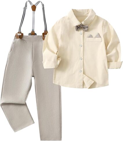 Little Boy Clothes Suits Dress Shirt with Bow Tie Suspender Pants Gentleman Outfit Sets for Party, Prom, Wedding in Saudi Arabia