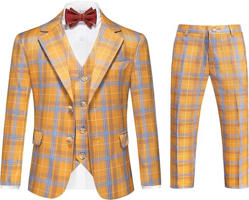 MOGU Boys Plaid Suits 3 Piece Slim Fit Tuxedo Formal Dresswear Suit Set Blazer Jacket Vest Pants Kids Outfits in Saudi Arabia