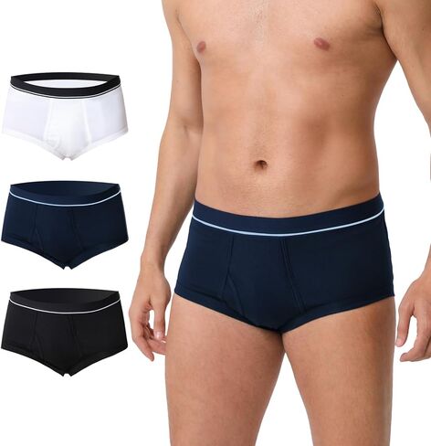 Washable Incontinence Underwear for Men - Cotton Leakproof Briefs with Fly, Front & Rear Urinary Leak Proof Panties, 150ml Absorbency (3 Pack, Black, L) in Saudi Arabia