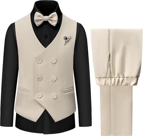 Boys Vest and Pants Set Kids Suits for Boy with Bow Tie Communion Dress Clothes Wedding Ring Bearer Formal Outfit in Kuwait