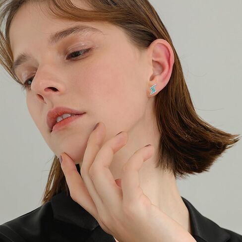 Lightning Bolt Earrings Sterling Silver Fire Opal Hypoallergenic Small Stud Earrings Thunder Flash Hoop Earrings Jewelry Birthday Gifts for Women in Saudi Arabia