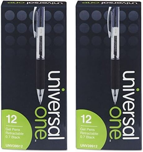 Universal UNV39912 0.7 mm. Medium Comfort Grip Retractable Gel Pen - Black Ink, Clear/Black Barrel (1-Dozen) in Saudi Arabia