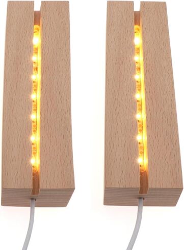 2 Pcs 6 Inch Wooden LED Light Display Pedestal, Rectangle LED Lights Display Base for Acrylic, Crystal, Night Light, Glass Resin Art, Night LED Light Lamp Base with USB Switch (6 inch-Warm Light) in Saudi Arabia