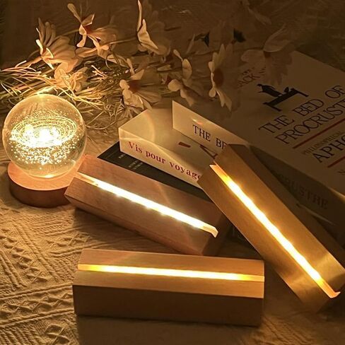 2 Pcs 6 Inch Wooden LED Light Display Pedestal, Rectangle LED Lights Display Base for Acrylic, Crystal, Night Light, Glass Resin Art, Night LED Light Lamp Base with USB Switch (6 inch-Warm Light) in Saudi Arabia