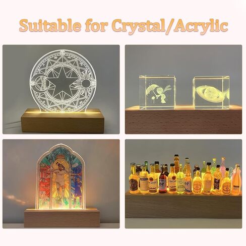 2 Pcs 6 Inch Wooden LED Light Display Pedestal, Rectangle LED Lights Display Base for Acrylic, Crystal, Night Light, Glass Resin Art, Night LED Light Lamp Base with USB Switch (6 inch-Warm Light) in Saudi Arabia
