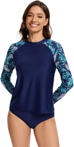 Women's Long Sleeves Rash Guard Swimsuits Swim Shirts UPF 50 Sun Protection Two Piece Swimsuits with Built in Bra in Saudi Arabia