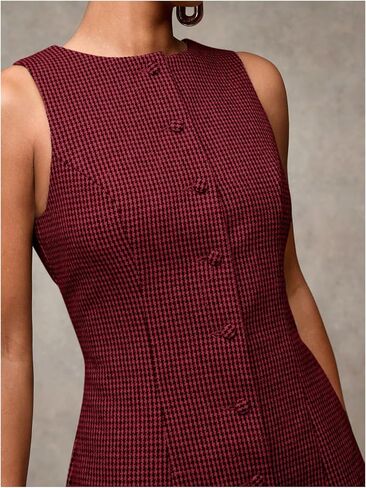 SOLY HUX Women's Plaid Button Down Dress Crew Neck Sleeveless Tie Back Work Office Mini Dresses in Kuwait