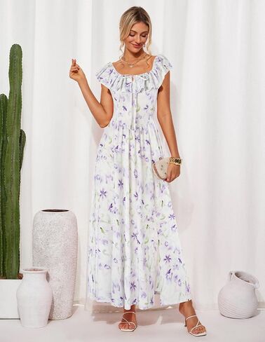 GRACE KARIN 2025 Womens Maxi Dresses Summer Off Shoulder Floral Dress Ruffle Split Beach Flowy Boho Wedding Guest Dress in Saudi Arabia