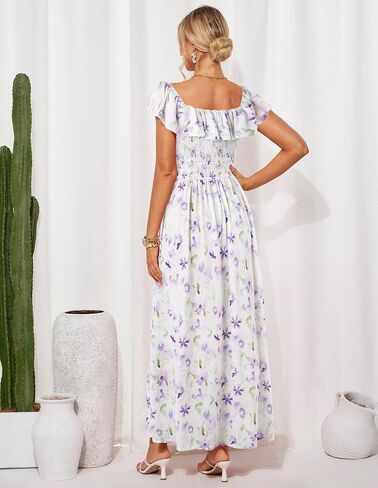 GRACE KARIN 2025 Womens Maxi Dresses Summer Off Shoulder Floral Dress Ruffle Split Beach Flowy Boho Wedding Guest Dress in Saudi Arabia