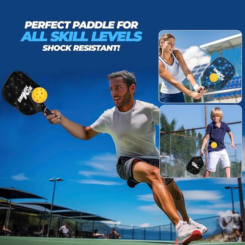 USAPA Approved SmashAce Pickleball Paddles Set of 4 - Fiberglass Surface Pickle Ball Set Including 4 Paddles, 4 Balls, 4 Cooling Towels & Portable Carry Bag - Perfect Pickleball Gift for Men & Women in Saudi Arabia