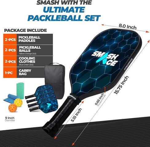 USAPA Approved SmashAce Pickleball Paddles Set of 4 - Fiberglass Surface Pickle Ball Set Including 4 Paddles, 4 Balls, 4 Cooling Towels & Portable Carry Bag - Perfect Pickleball Gift for Men & Women in Saudi Arabia
