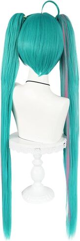 38inch Green and Pink Ponytail Wig Cosplay with Bangs Long Straight Synthetic Cosplay Wigs for Women Lolita Adult Wigs for Anime Halloween Costume Party Outfit for Christmas + Wig Cap in Saudi Arabia