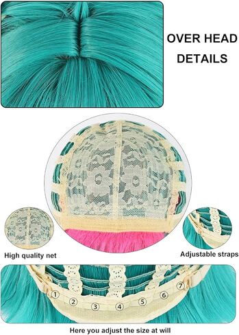 38inch Green and Pink Ponytail Wig Cosplay with Bangs Long Straight Synthetic Cosplay Wigs for Women Lolita Adult Wigs for Anime Halloween Costume Party Outfit for Christmas + Wig Cap in Saudi Arabia