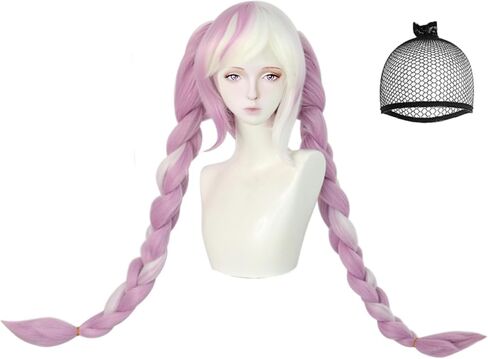 38inch Green and Pink Ponytail Wig Cosplay with Bangs Long Straight Synthetic Cosplay Wigs for Women Lolita Adult Wigs for Anime Halloween Costume Party Outfit for Christmas + Wig Cap in Saudi Arabia