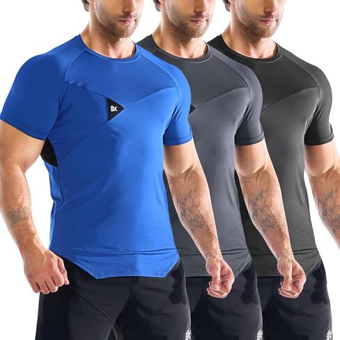 BROKIG 3 Pack Men's Irregular Muscle Gym Shirts Quick Dry Sun Protection Workout Athletic T Shirt Short Sleeve in Saudi Arabia
