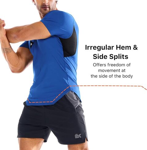 BROKIG 3 Pack Men's Irregular Muscle Gym Shirts Quick Dry Sun Protection Workout Athletic T Shirt Short Sleeve in Saudi Arabia