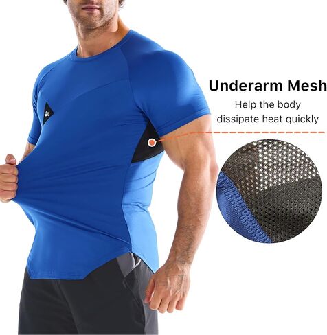 BROKIG 3 Pack Men's Irregular Muscle Gym Shirts Quick Dry Sun Protection Workout Athletic T Shirt Short Sleeve in Saudi Arabia