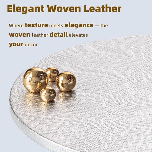 Woven Leather Ottoman Tray for Living Room with Gold Bead, 2 Piece Decorative Round Serving Trays for Ottoman, Waterprooof Leather Coffee Table Tray for Home Decor (Sliver) in Saudi Arabia