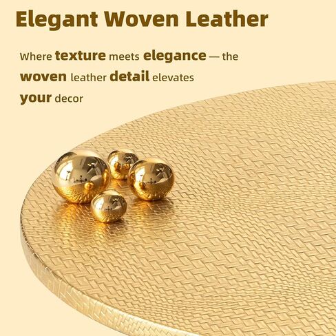 Woven Leather Ottoman Tray for Living Room with Gold Bead, 2 Piece Decorative Round Serving Trays for Ottoman, Waterprooof Leather Coffee Table Tray for Home Decor (Sliver) in Kuwait