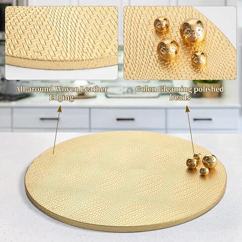 Woven Leather Ottoman Tray for Living Room with Gold Bead, 2 Piece Decorative Round Serving Trays for Ottoman, Waterprooof Leather Coffee Table Tray for Home Decor (Sliver) in Kuwait