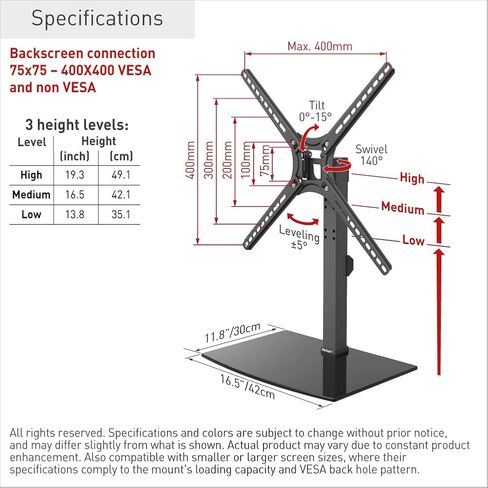 حامل أرضي للتلفزيون ثلاثي القوائم من باركان مقاس 13-65 بوصة، حامل لضبط الإمالة والارتفاع، يحمل ما يصل إلى 80 رطلاً، ضمان لمدة عامين، محمول وقابل للطي، يناسب شاشة LED OLED LCD in Kuwait