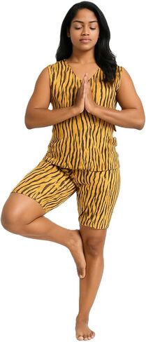 Workout Set For Women - Animal Print Active Wear & Lounge Wear Sets, Active Shorts and Top Set - 2-Piece in Saudi Arabia
