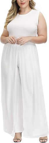 Pink Queen Women's Plus Size Sleeveless Tank Top Wide Leg Long Pants Chiffon Overlay Party Jumpsuit in Saudi Arabia