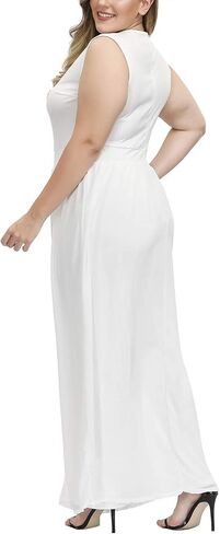 Pink Queen Women's Plus Size Sleeveless Tank Top Wide Leg Long Pants Chiffon Overlay Party Jumpsuit in Saudi Arabia