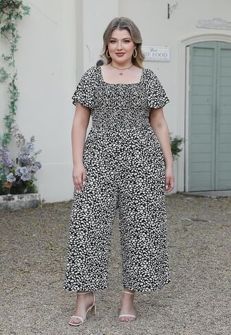 Nemidor Womens Plus Size Long Pant Plestuits Summer Print Sleeve Smocked Romper مع جيب 16-26 in Saudi Arabia