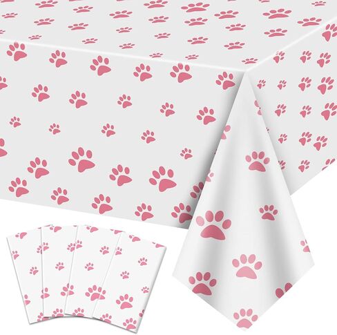 4 Pack Puppy Paw Print Tablecloths, 51x87'' Blue Plastic Disposable Table Cover for Pet Themed Party Decoration for Cat Dog Birthday Party Supplies Lets Pawty Party Supplies in Saudi Arabia