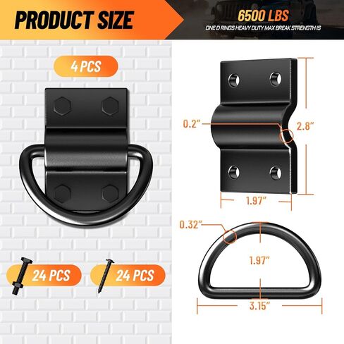 6pcs حلقات D -Duty D Rings Heavy Downer Tie أسفل المرساة ، فائقة 6500 رطل قوة مكثفة D حلبة لأسفل لسرير الشاحنة ، مقطورة ، مع مسامير in Kuwait
