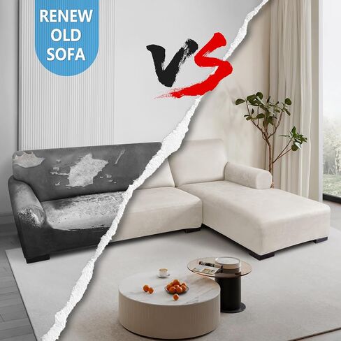 أغطية الأريكة المقطعية ، غطاء الأريكة المظهر الجلدي L شكل 2 مساءً 2pcs slipcover ناعمة للأريكة المقطوعة ، واقي الأثاث غير المنزلق (3 مقعد أريكة + 3 مقعد يبقى ، بيج) بيج) in Kuwait