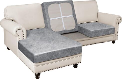 أغطية الأريكة المقطعية ، غطاء الأريكة المظهر الجلدي L شكل 2 مساءً 2pcs slipcover ناعمة للأريكة المقطوعة ، واقي الأثاث غير المنزلق (3 مقعد أريكة + 3 مقعد يبقى ، بيج) بيج) in Kuwait