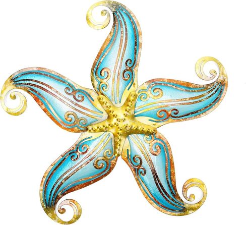 Metal Starfish Wall Decor, Sea Life Coastal Decorations 12 inch Starfish Wall Art, Nautical Home Decoration Handing Ocean Beach Wall Art for Garden,Fence,Home,Patio,Kitchen,Bathroom,(Blue) in Kuwait