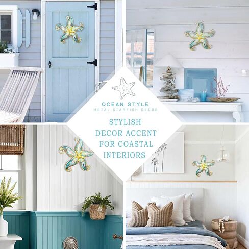 Metal Starfish Wall Decor, Sea Life Coastal Decorations 12 inch Starfish Wall Art, Nautical Home Decoration Handing Ocean Beach Wall Art for Garden,Fence,Home,Patio,Kitchen,Bathroom,(Blue) in Kuwait