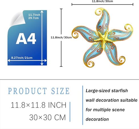 Metal Starfish Wall Decor, Sea Life Coastal Decorations 12 inch Starfish Wall Art, Nautical Home Decoration Handing Ocean Beach Wall Art for Garden,Fence,Home,Patio,Kitchen,Bathroom,(Blue) in Kuwait
