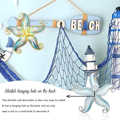 Metal Starfish Wall Decor, Sea Life Coastal Decorations 12 inch Starfish Wall Art, Nautical Home Decoration Handing Ocean Beach Wall Art for Garden,Fence,Home,Patio,Kitchen,Bathroom,(Blue) in Kuwait