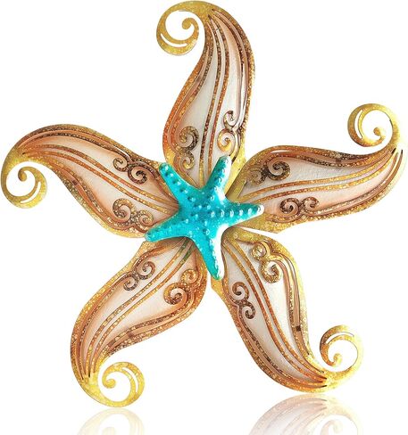 Metal Starfish Wall Decor, Sea Life Coastal Decorations 12 inch Starfish Wall Art, Nautical Home Decoration Handing Ocean Beach Wall Art for Garden,Fence,Home,Patio,Kitchen,Bathroom,(Blue) in Kuwait