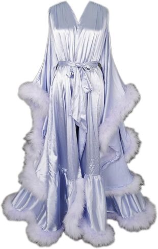 Old Hollywood Feather Robe Sexy Boudoir Robe Feather Bridal Robe Satin Long Wedding Scarf New Custom Made in Kuwait