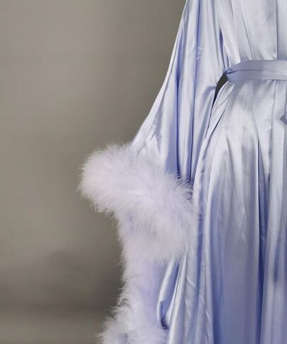 Old Hollywood Feather Robe Sexy Boudoir Robe Feather Bridal Robe Satin Long Wedding Scarf New Custom Made in Kuwait