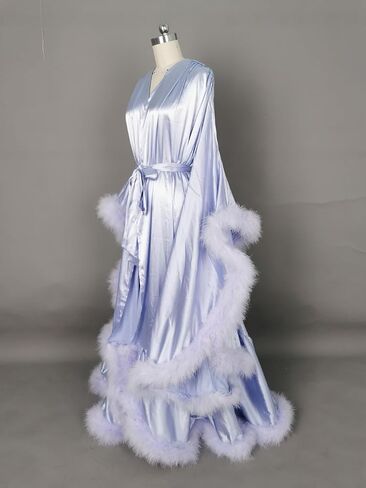 Old Hollywood Feather Robe Sexy Boudoir Robe Feather Bridal Robe Satin Long Wedding Scarf New Custom Made in Kuwait
