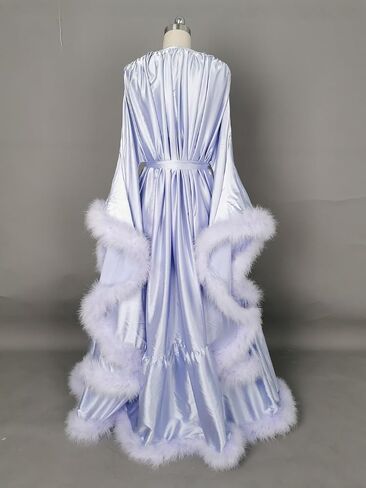 Old Hollywood Feather Robe Sexy Boudoir Robe Feather Bridal Robe Satin Long Wedding Scarf New Custom Made in Kuwait