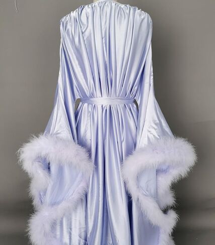 Old Hollywood Feather Robe Sexy Boudoir Robe Feather Bridal Robe Satin Long Wedding Scarf New Custom Made in Kuwait