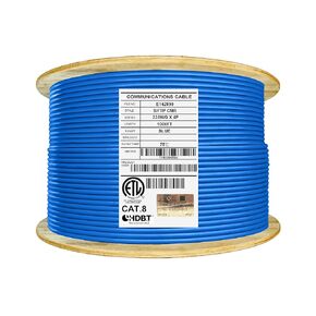 Elite Cat8 Shielded Riser (CMR), 40Gb, 2000MHz, S/FTP 22AWG, Solid Pure Copper, Higher Performance PoE, UL Listed, ETL Verified (Blue, 1000ft.)
