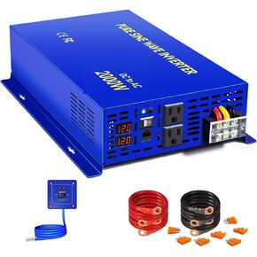 2000 watt Pure Sine Wave Power Inverter 2000W DC 12V to 110V 120V AC (Peak 4000W) Dual US Outlets, for RV, Home Use, Solar System