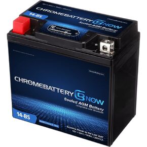 Chrome Battery Now YTX14-BS Wireless Smartphone Connectivity Maintenance Free Replacement Battery for ATV, Motorcycle, Scooter, and UTV: 12 Volts, 12Ah, Nut and Bolt (T3) Terminal