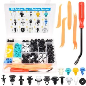 245Pcs Tesla Bumper Fender Liner Push Retainer Fastener Rivet Clips,15 Sizes Auto Plastic Push Rivets Set with Fastener Remover for Tesla Body Interior and Exterior Retainer Fastener Clip